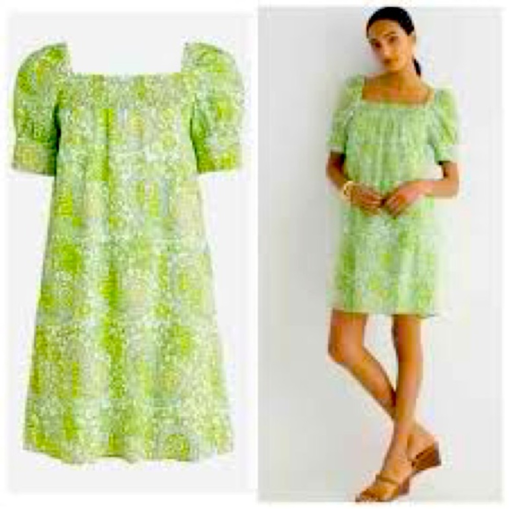 J. Crew SZ Blockprint paisley dress square neck size small